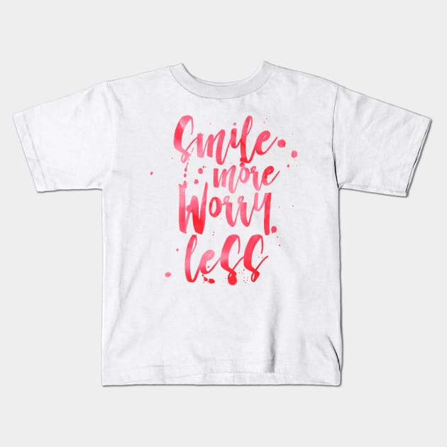 Smile More Worry Less Watercolor Kids T-Shirt by TheBlackCatprints